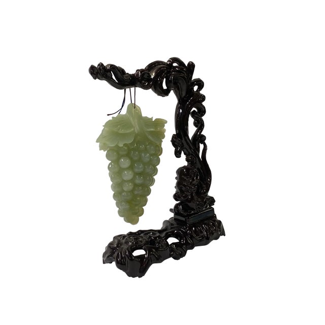 Chinese Chinese Natural Stone Grapes Shape Wood Stand Display Art For Sale - Image 3 of 6
