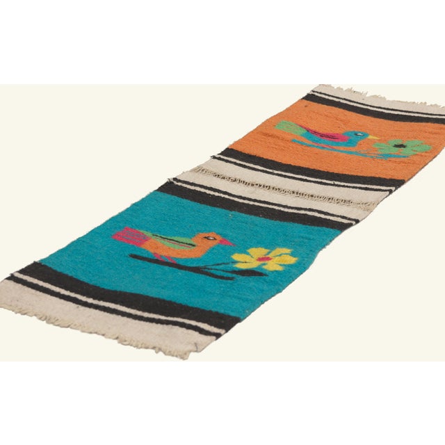 79801 Vintage Mexican Zapotec Rug, 01'00 x 03'02. The Sacred Aviary: A Vintage Mexican Zapotec Masterpiece of Celestial...