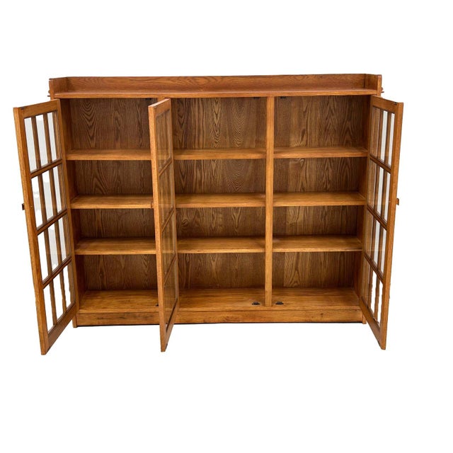 2020s Mission Oak 3 Door Display Bookcase For Sale - Image 5 of 14