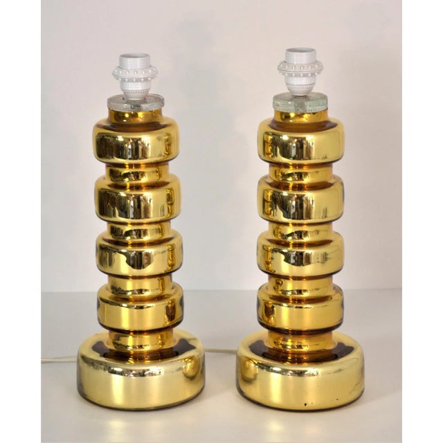 Glass Large Golden Mercury Glass Table Lamps by Gustav Leek for Flygsfors, 1960s, Set of 2 For Sale - Image 7 of 13