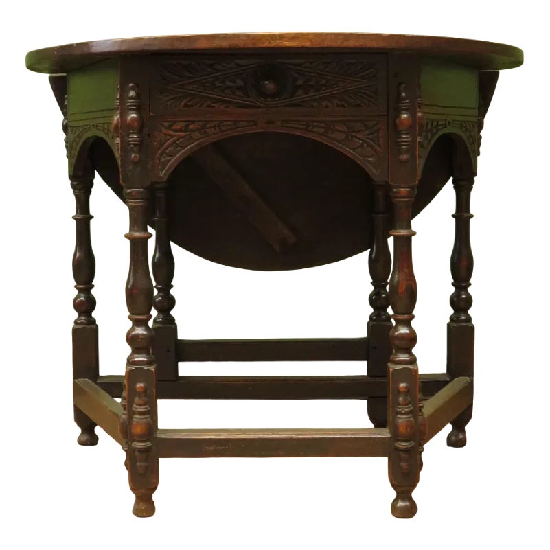 Victorian Oval Oak Drop Leaf Table with Drawer | Chairish