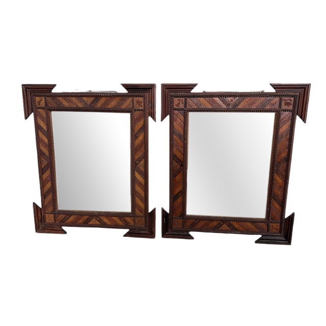 Tramp Art Style Wooden Mirrors, 1950s, Set of 2 For Sale