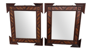 Tramp Art Style Wooden Mirrors, 1950s, Set of 2
