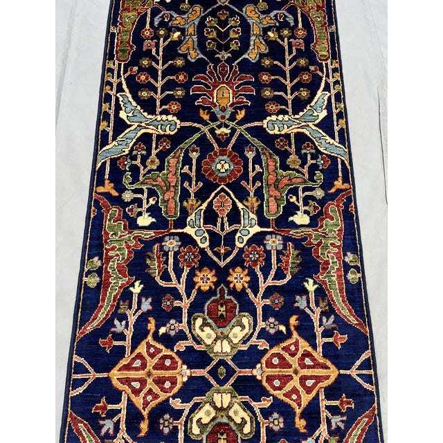 Textile Blue Afghan Sultani Natural Dye Wool Runner Rug, Persian Bijar Design, 2′9″ × 13′2″ For Sale - Image 7 of 18