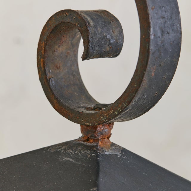 1940s 1940s French Wrought Iron + Textured Glass Lantern Wall Sconce For Sale - Image 5 of 8