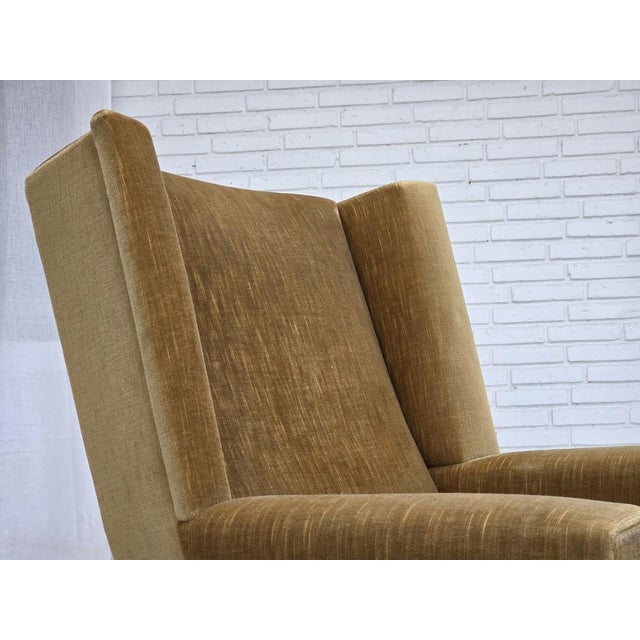 Vintage Danish Highback Chair in Yellow Furniture Velour, 1970s For Sale - Image 10 of 18
