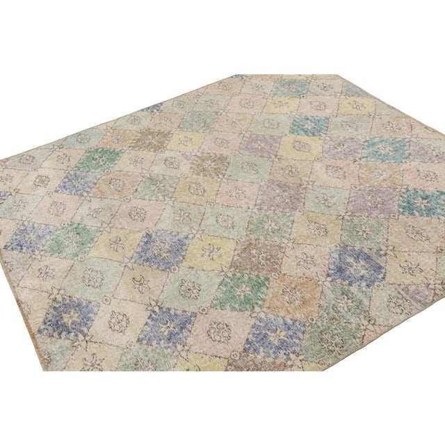 Rug & Kilim Vintage Zeki Müren Square Rug in Polychrome Geometric Pattern, From Rug & Kilim For Sale - Image 4 of 8