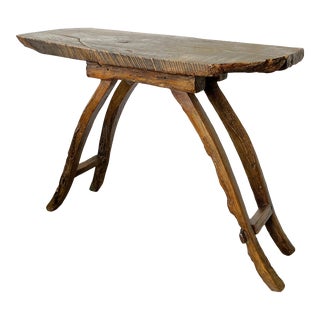 Vintage Rustic Artisan Made Live Edge Elm Wood Console Table For Sale