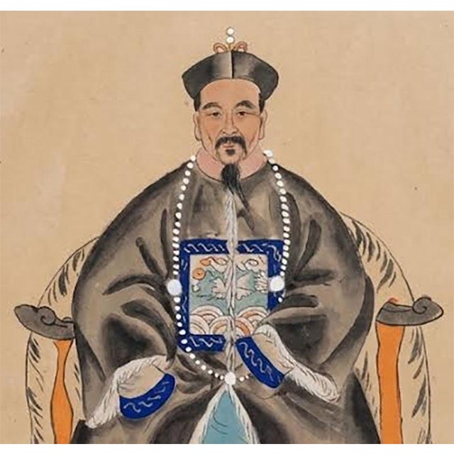 Late 19th Century Antique Chinese Qing Dynasty Ancestor Portraits – A Pair For Sale - Image 5 of 7