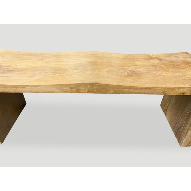 Andrianna Shamaris Natural Teak Wood Wave Bench For Sale - Image 11 of 18