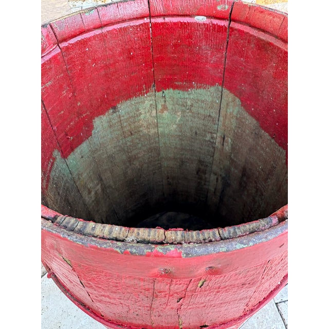 Antique Nail Keg Cask Barrel Painted Red With Twisted Metal Wire Bands For Sale - Image 12 of 12
