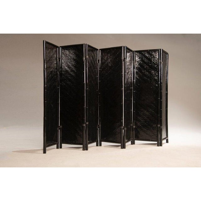 1970s Italian Black-Painted Bamboo Folding Screen, 1970s For Sale - Image 5 of 14