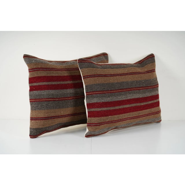 Mid-Century Modern Striped Turkish Kilim Pillow Cover - A Pair For Sale - Image 3 of 5
