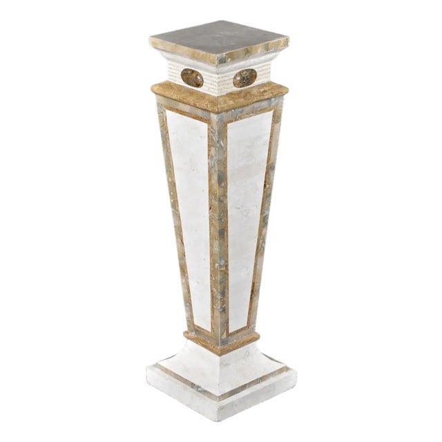 Tall Neo-Deco Tessellated Stone Pedestal, Attributed to Maitland-Smith For Sale