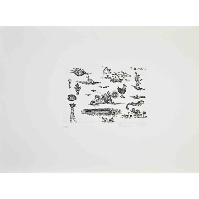 Giovanni Omiccioli, Composition of Elements, 1974, Etching on Paper For Sale