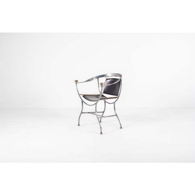 1980s Pompei Armchair in Bronze and Black Leather by Alberto Orlandi, 1980s For Sale - Image 5 of 12