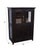 This reclaimed teak wood glass fronted cabinet by Manzel Furniture features a solid pattern with an aged metal handle...