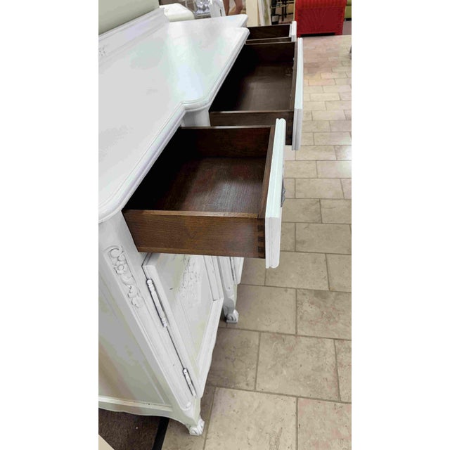 White Vintage Painted French Country Sideboard Buffet Cabinet For Sale - Image 8 of 16