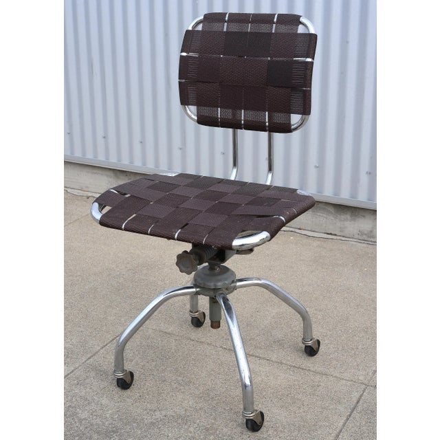 1950s Mid Century Industrial Bevco Chrome Office Desk Chair With Brown Upholstery For Sale - Image 13 of 13