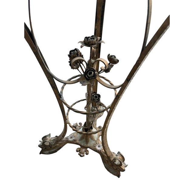 This sculpture pedestal or plant stand has beautiful wrought iron roses and a marble top for an elegant stand to display...