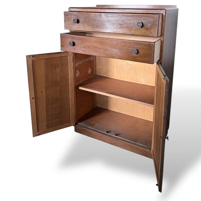 Vintage Arts and Crafts Oak Pantry Cabinet with Drawers, 1950s For Sale - Image 9 of 10