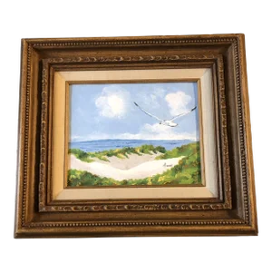 1960’s Vintage Original Abstract Seascape Enamel on Copper Painting Original Vintage Frame Signed