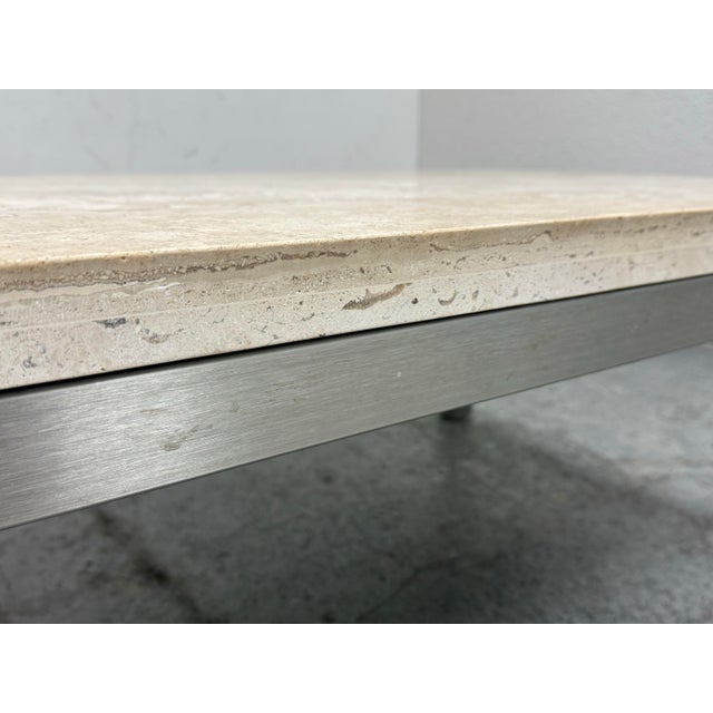 Stone Crate & Barrel Parsons Travertine Top Stainless Steel Coffee Table For Sale - Image 7 of 12
