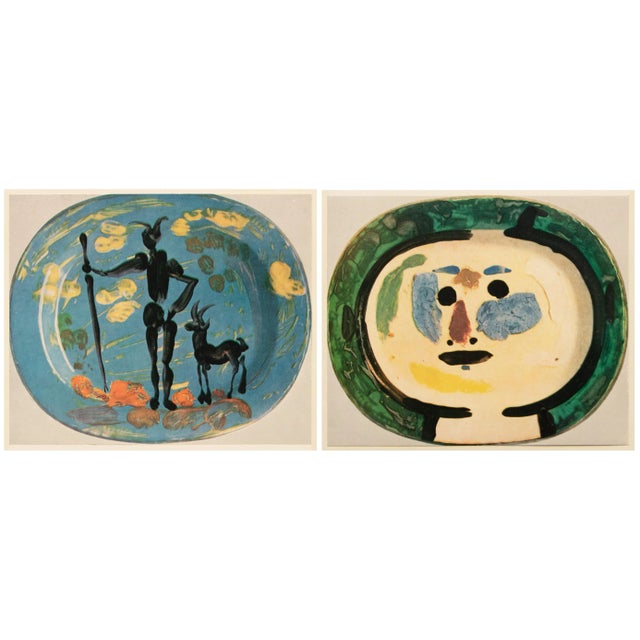 The School of Paris 1957 Vintage Print of Pablo Picasso's Decorative Ceramic Platters "Faun and Goat" and "Face" For Sale - Image 3 of 10