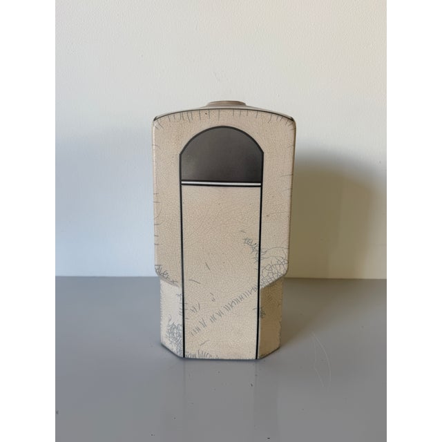 1980s 1980s Vintage Postmodern Art Deco Style Handmade Geometric Studio Pottery Vase For Sale - Image 5 of 12