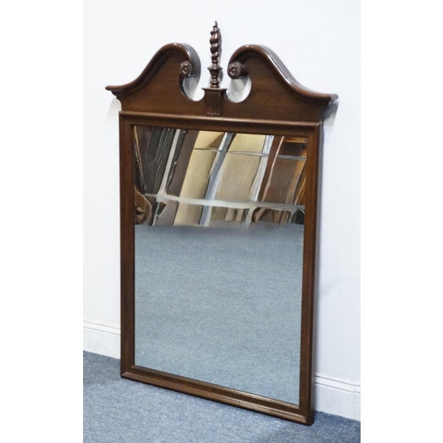 Traditional Ethan Allen Georgian Court Solid Cherry Traditional 34" Pediment Mirror W. Spiral Finial 11-5220 For Sale - Image 3 of 8