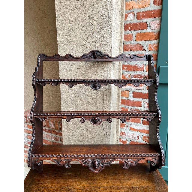 Antique English Gothic Revival Wall Shelf Carved Oak Hanging Display Rack C1880 For Sale - Image 13 of 18