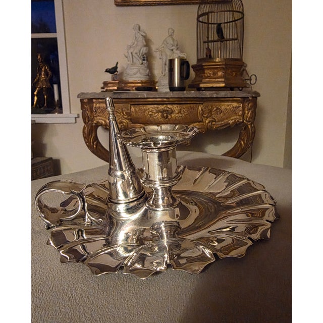 English Antique Silverplate Chamberstick For Sale - Image 3 of 12