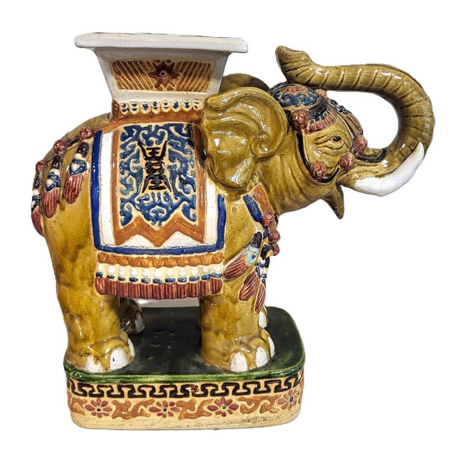 1930s Large Vintage Chinese Asian Glazed Terracotta Elephant Garden Stool Bench For Sale - Image 5 of 15
