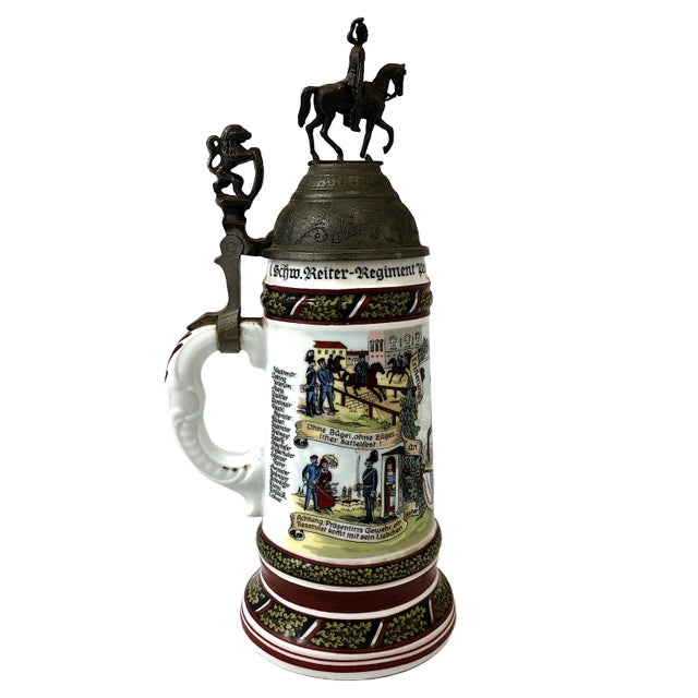 Commemorative Early 20th-Century German Reservist Stein in Porcelain and Pewter For Sale - Image 4 of 18