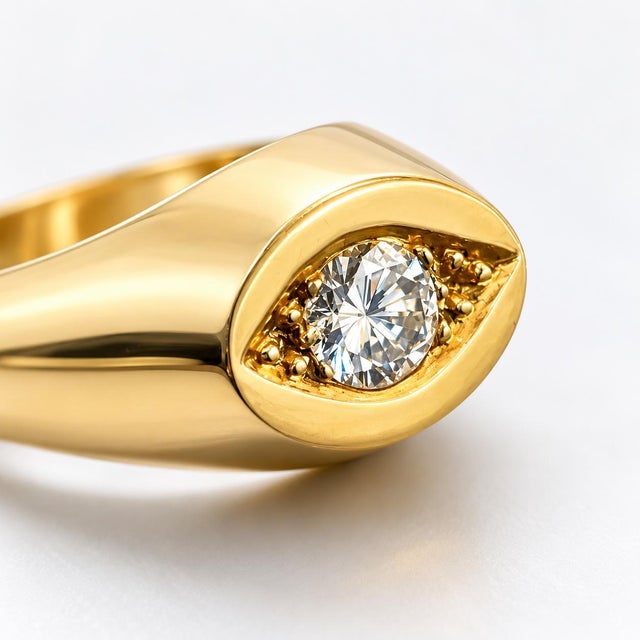 1970s Vintage 14k Yellow Gold Dome Evil Eye Diamond Ring, Size 7.25 For Sale - Image 5 of 5