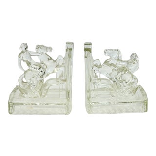 1940's Art Deco Style Glass Horse Bookends For Sale