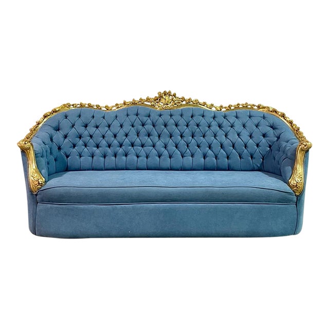 French Baroque Style Light Blue Velvet Tufted Sofa Chairish