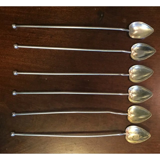 Set 6 sterling silver iced tea swizzle sticks or straws with leaf form spoons. Each spoon also functions as a sipper straw...