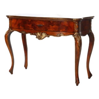 Early 20th Century Italian Louis XV Style Olivewood & Carved Mahogany Server With Gilt Highlights For Sale