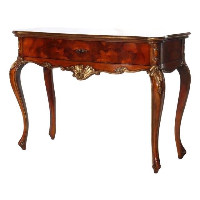 Early 20th Century Italian Louis XV Style Olivewood & Carved Mahogany Server With Gilt Highlights For Sale