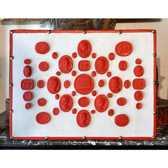 Set of Three Grand Tour Neoclassical Vintage Red Plaster Cast Waxed Intaglio Arrangements For Sale - Image 4 of 12