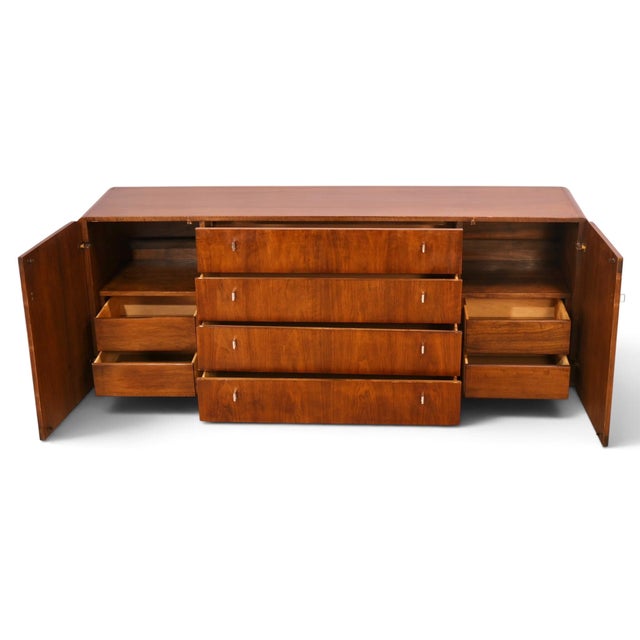 Founders Furniture Vintage Walnut and Chrome Mid Century Modern Lowboy Dresser C. 1970s For Sale - Image 10 of 14