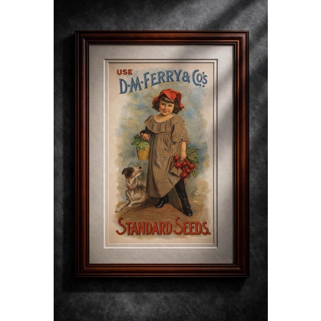 A charming turn-of-the-century garden advertising print featuring D.M. Ferry & Co.’s iconic “Standard Seeds” artwork. Rich...