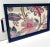 Blue lacquer serving tray with brass handles and Laura Ashley floral fabric inlay, ideal for bar carts, coffee tables, or...