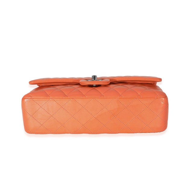 2020s Orange Quilted Lambskin Medium Classic Double Flap Bag For Sale - Image 5 of 8