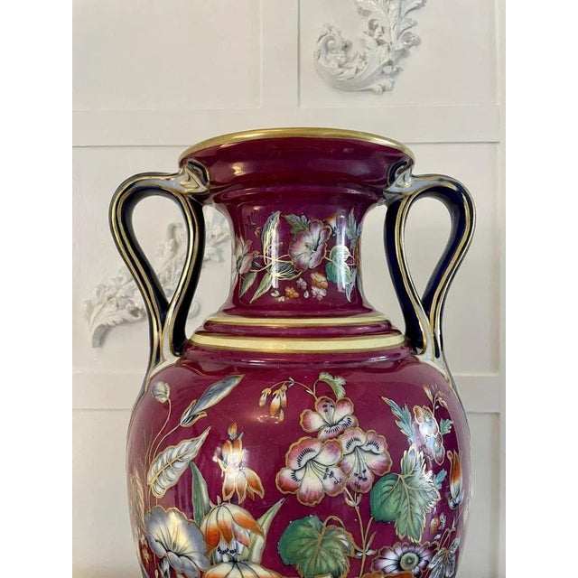 Ceramic Large Staffordshire Porcelain Twin Handled Vase For Sale - Image 7 of 11