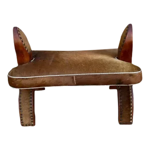 Mid 20th Century Vintage Leather Camel Shadow Stool