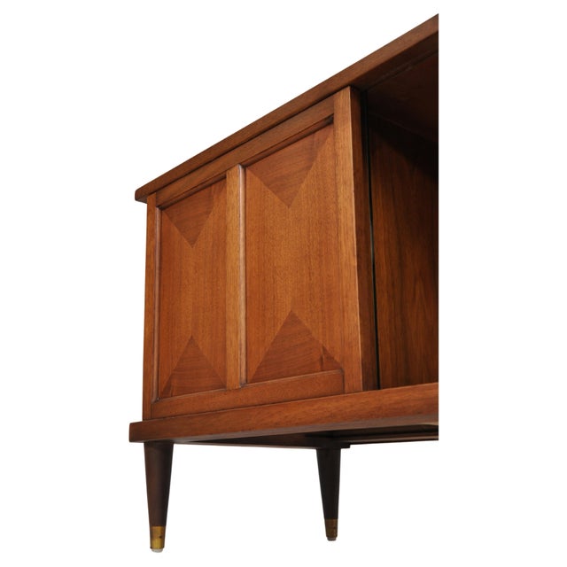 MidCentury Modern Walnut, Brass and Glass Credenza Media Console Bar