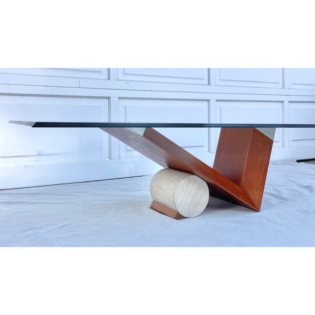 Italian Modern Valentino Coffee Table in Wood and Stone, Attributed to Emanuele Zenere for Cattelan Italia For Sale - Image 10 of 12