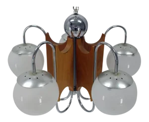 Five-Globe Shades Mid-Century Modern Chandelier